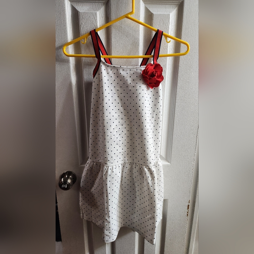 Girls Polka Dot Dress with Red Flower Accent. Size 12 Janie and Jack